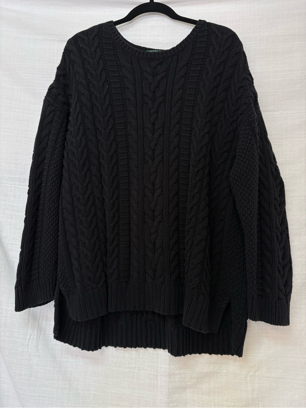 Ralph Lauren Black Cable-Knit Crewneck Sweater